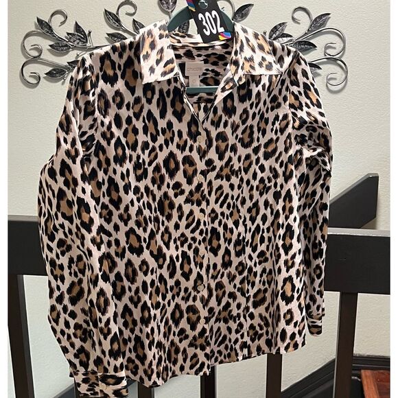 EUC Chico's Leopard Print Long Sleeve Blouse Chico’s 0 #302 - Picture 1 of 8